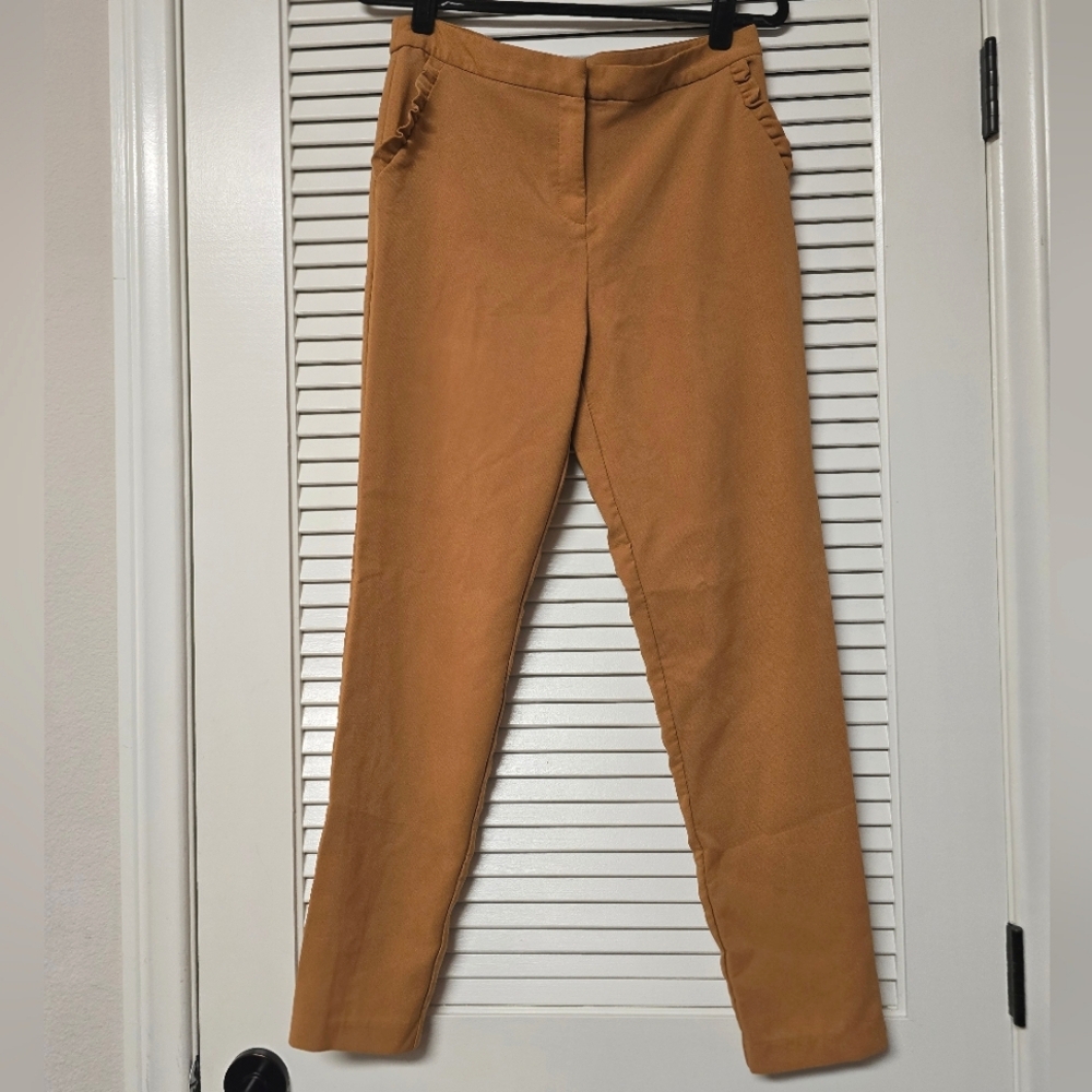 Charlotte Russe - Yellowish Orange Pants With Ruffle Detail Pockets